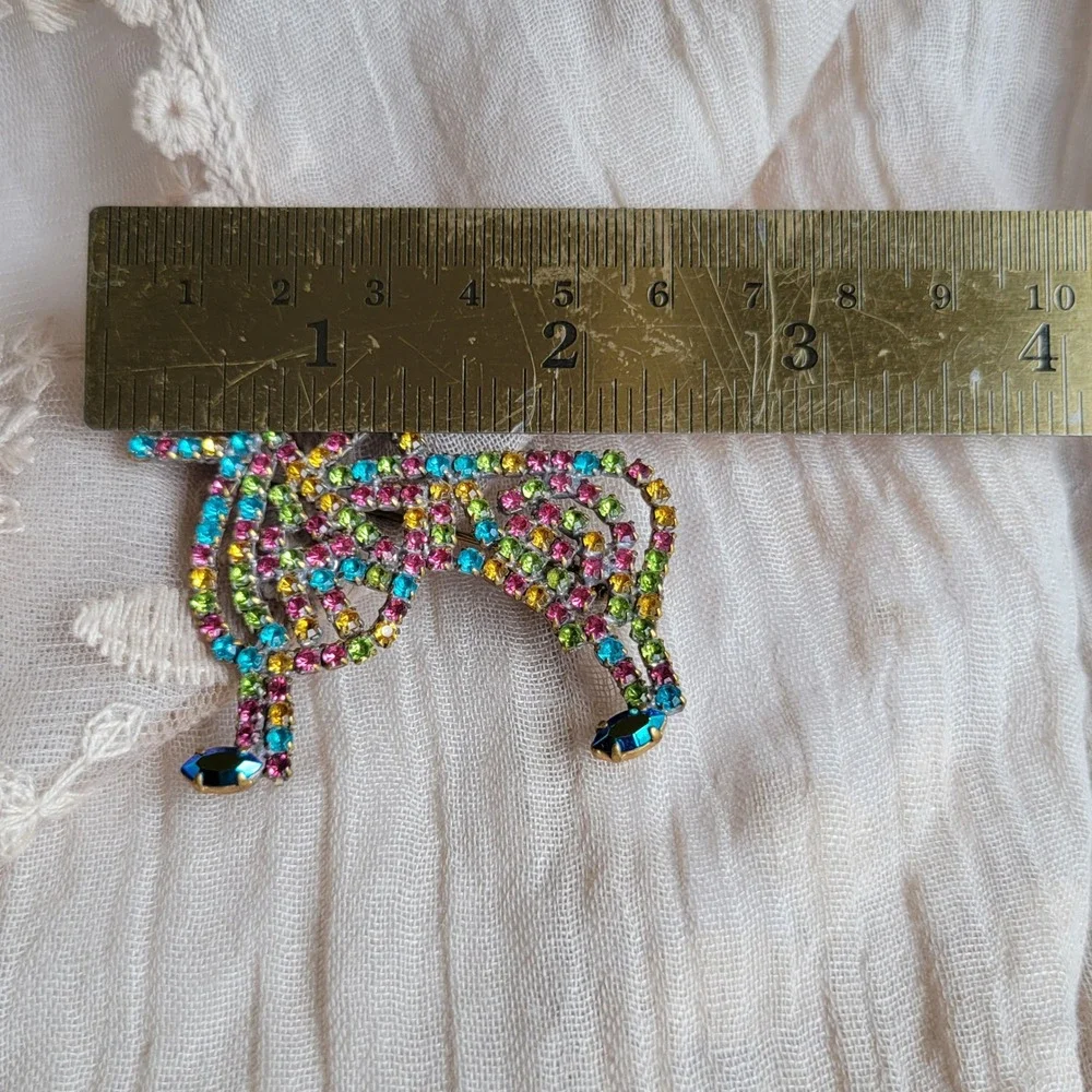 Vintage 1950s Czech Crystal Rhinestone Poodle Dog Brooch Multi Color Pot Metal
